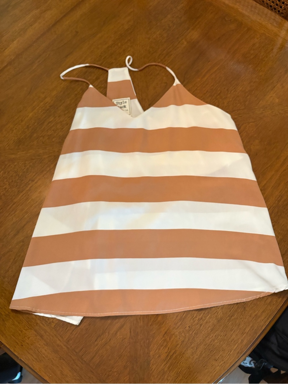 Style Rack White and Tan Striped Halter Tank